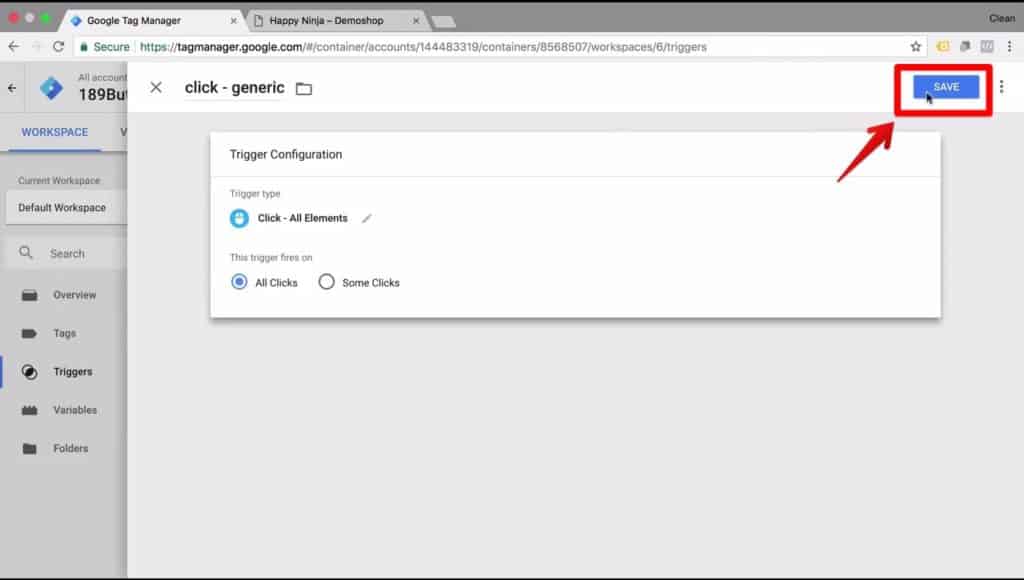Screenshot of trigger configuration settings being saved