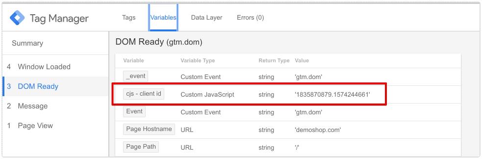 google analytics client ID variable