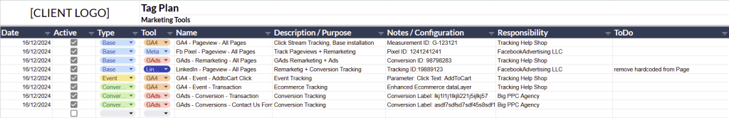 Google Tag Manager Tag Plan Template Preview