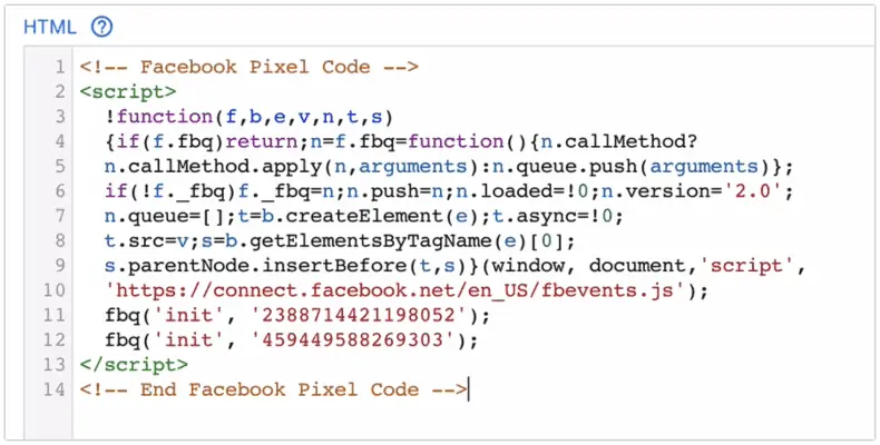 Meta Pixel code in HTML field with two fbq init lines