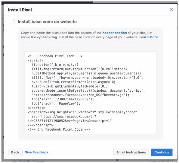 Install Pixel popup on Meta Ads website with step 1: Install base code on website and pixel code