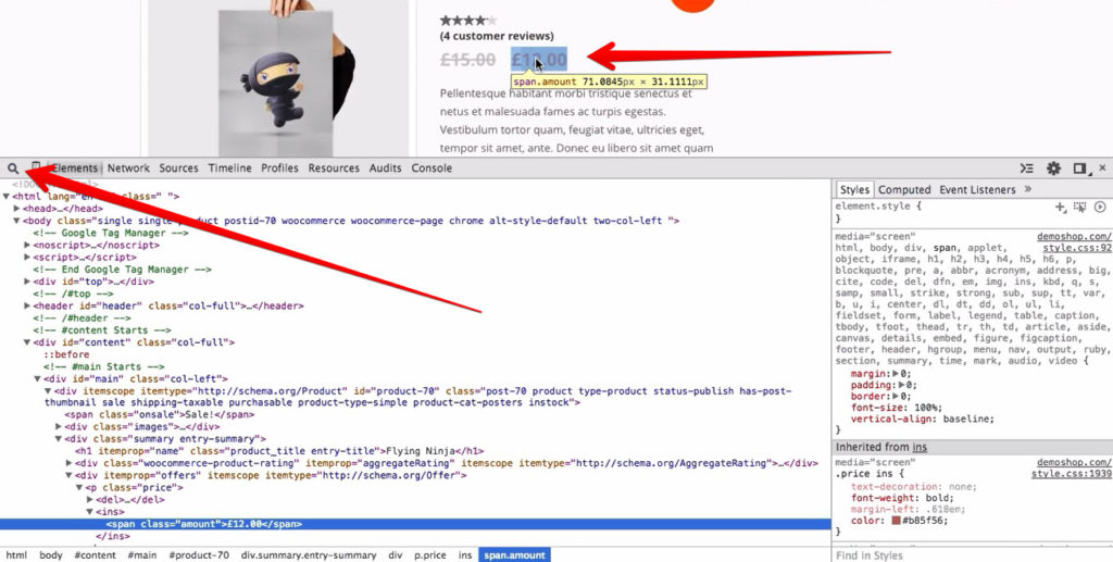 Screenshot of Chrome Developer Tool's inspector tool