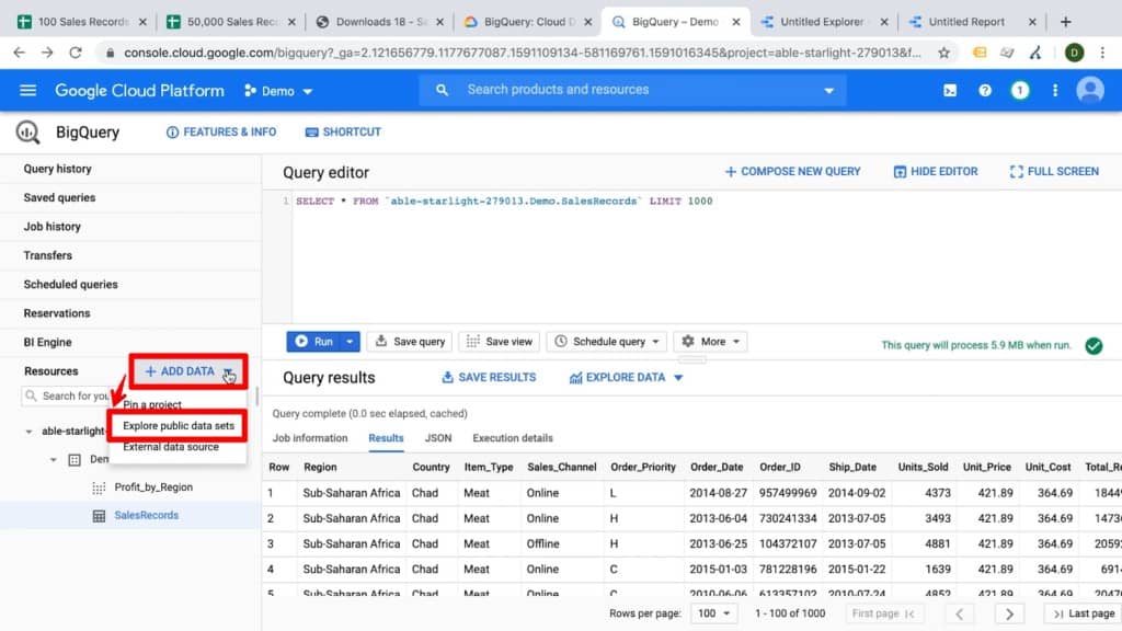 bigquery datagrip