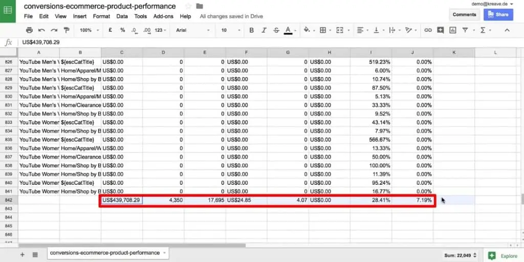 Deleting the summation at the end of the data in Google Sheets