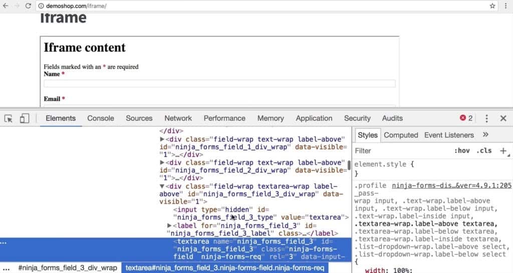 Identifying a unique variable for the iframe element using the browser developer tools