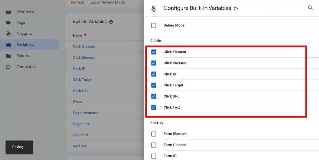 Activating Built-In Variables in Google Tag Manager