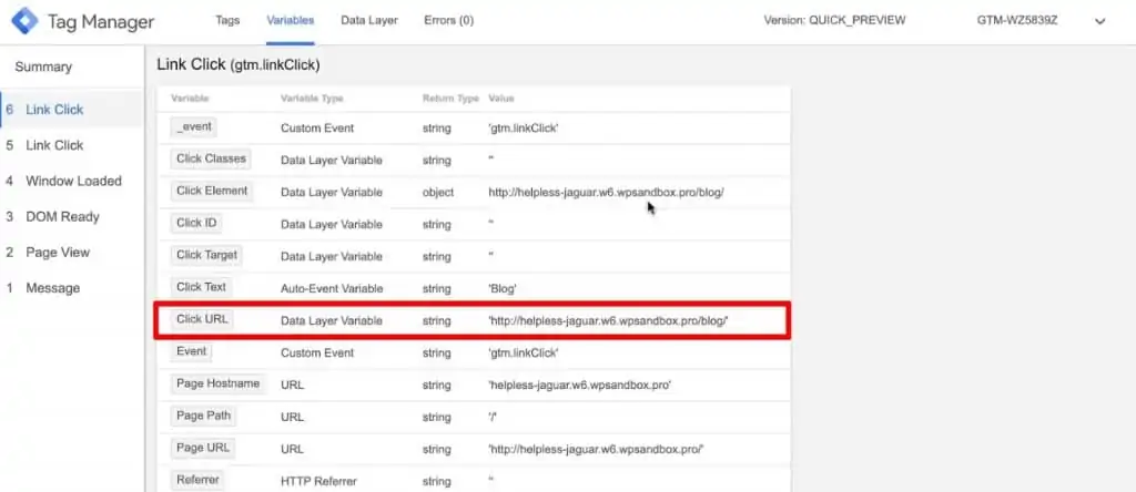 Click URL of the Link Click in Google Tag Manager
