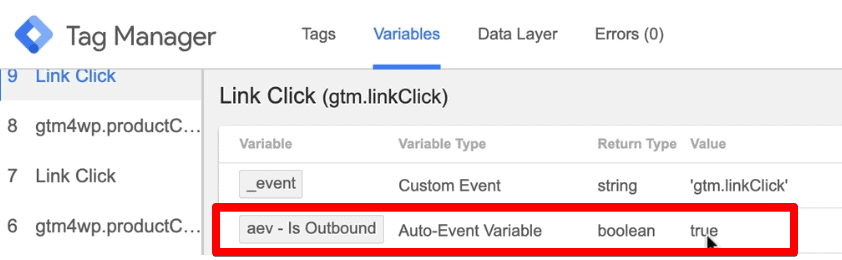 Link Click for external link returns the value true for the auto event variable in Google Tag Manager