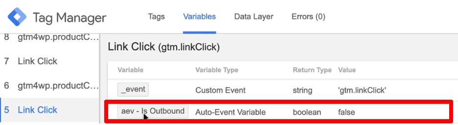 Link Click for internal link returns the value false for the auto event variable in Google Tag Manager