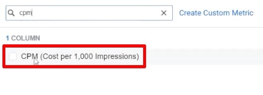 Adicionando a métrica de custo por 1.000 impressões para analisar os resultados do anúncio no Facebook Business Manager