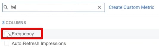 Adicionando a métrica de frequência para analisar os resultados do anúncio no Facebook Business Manager