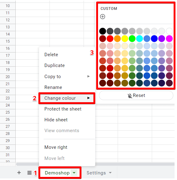 Change the color of Demoshop sheet