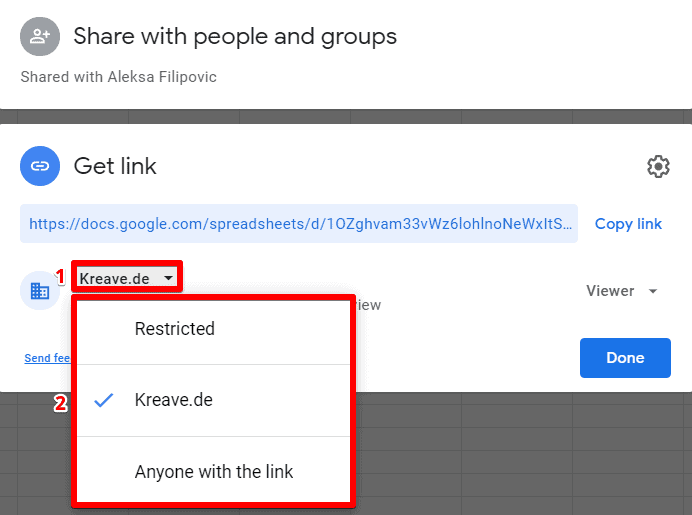 Click on your Google Workspace group name to select either Restricted, your group, or Anyone with the link for user access