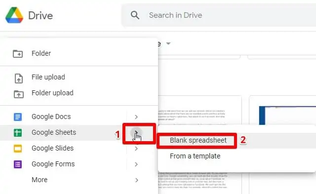 Create a new blank spreadsheet in Google Drive