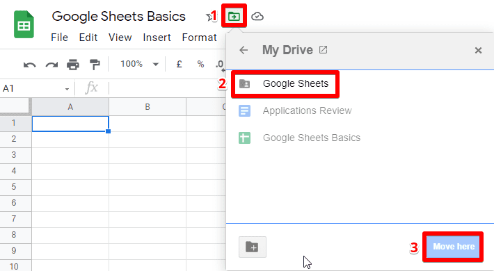 Move the spreadsheet to folder in Google Drive