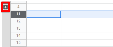 Plus button makes grouped rows visible in Google Sheets