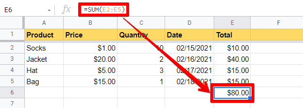 Using SUM function for the whole column