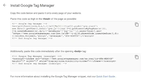 Accessing the GTM codes for adding Tags to the Shopify website from the Google Tag Manager