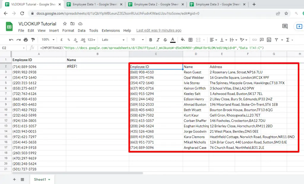 Accessing the data from various spreadsheets by calling the import range function