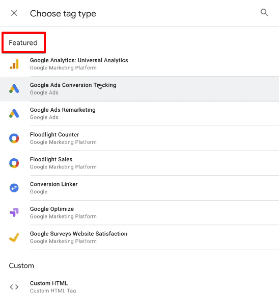 Analyzing featured Tags as a Tag type in Google Tag Manager