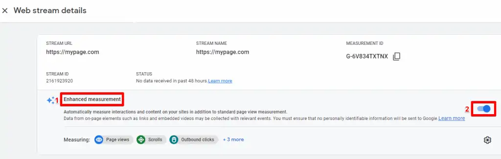 Enabling Enhanced Measurement in your web stream details