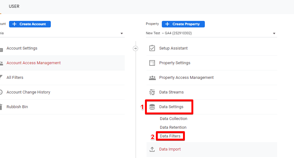 Finding data filters in your GA4 property