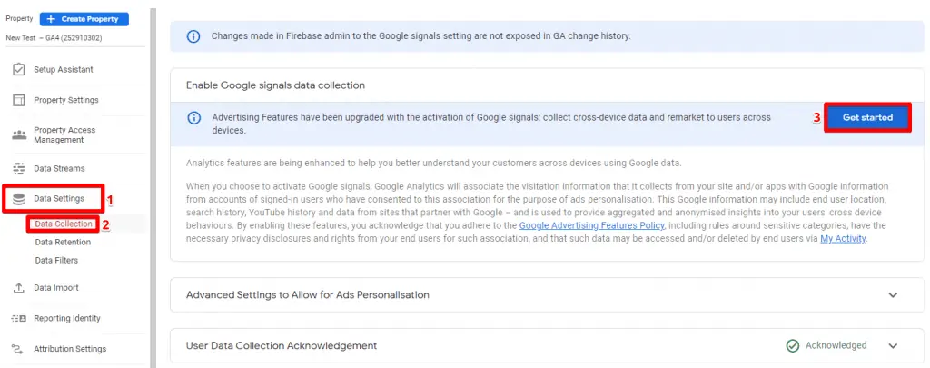 Navigating to Data Collection settings