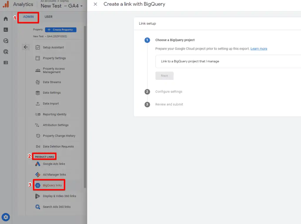 Navigation path for BigQuery linking