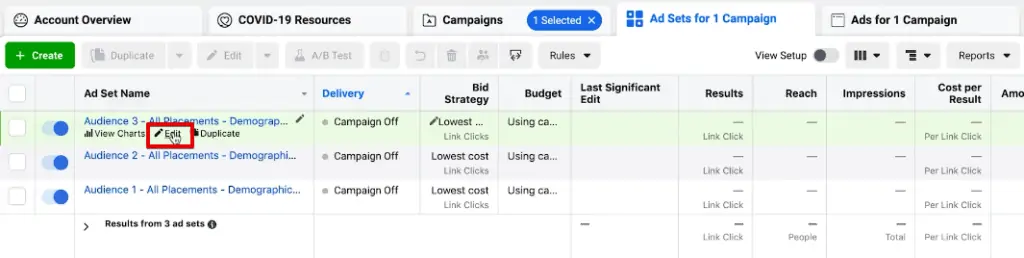 Optimizing and editing the audience set in a CBO campaign from Meta Ads Manager