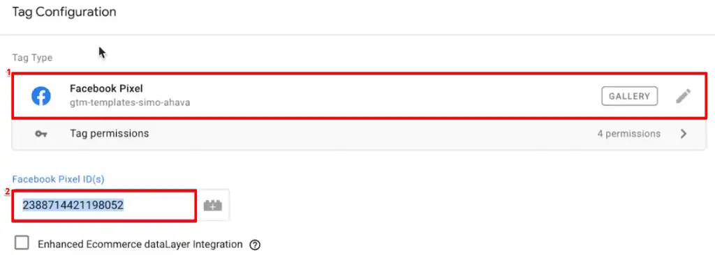 Configuring a Tag with Facebook Pixel type configuration