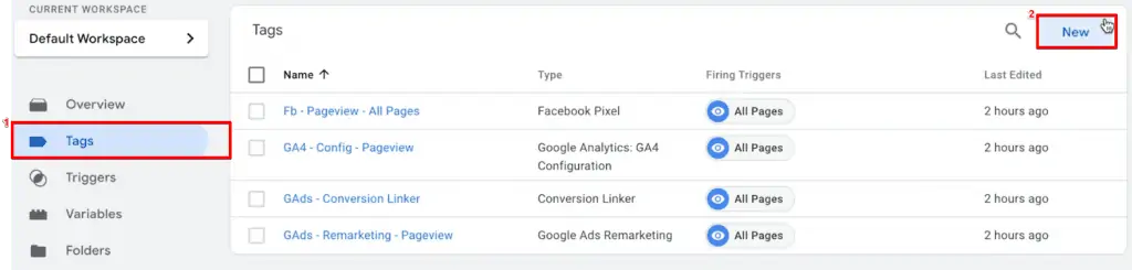 Creating a new Tag from the Google Tag Manager account