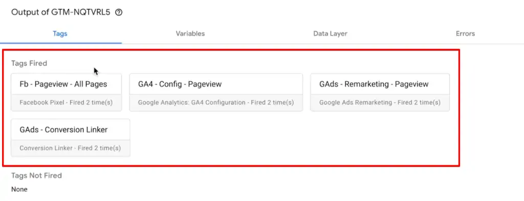 Verifying the deployed Tags by Google Tag Manager from the Google Tag Assistant tab in the preview mode