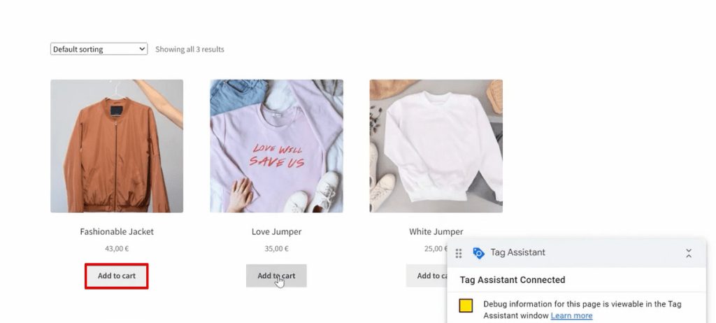 Purchasing a product to test the Tag Assistant