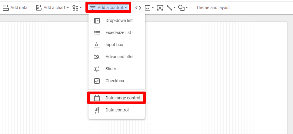 Configuring data source controls for creating interactive dashboards on Looker Studio