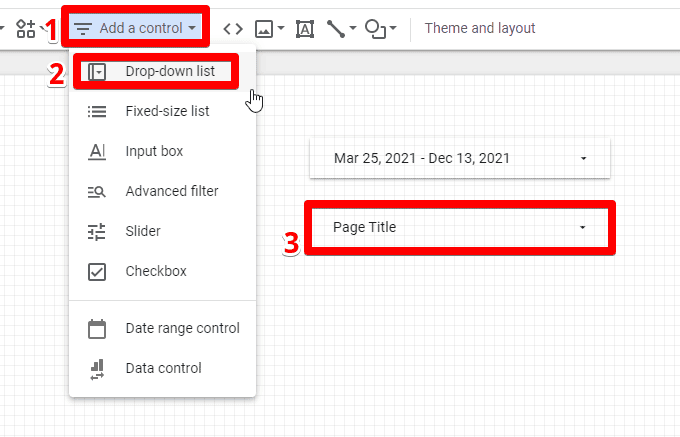 Configuring data source controls for creating interactive dashboards on Looker Studio