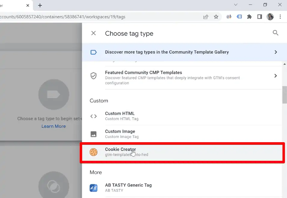 Creating a Tag using Cookie Creator template
