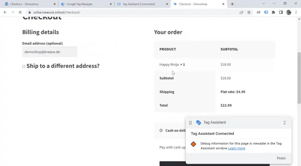 Demo checkout page showing new revenue