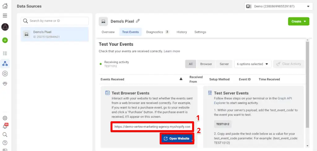 Steps for testing browser events in Meta Pixel
