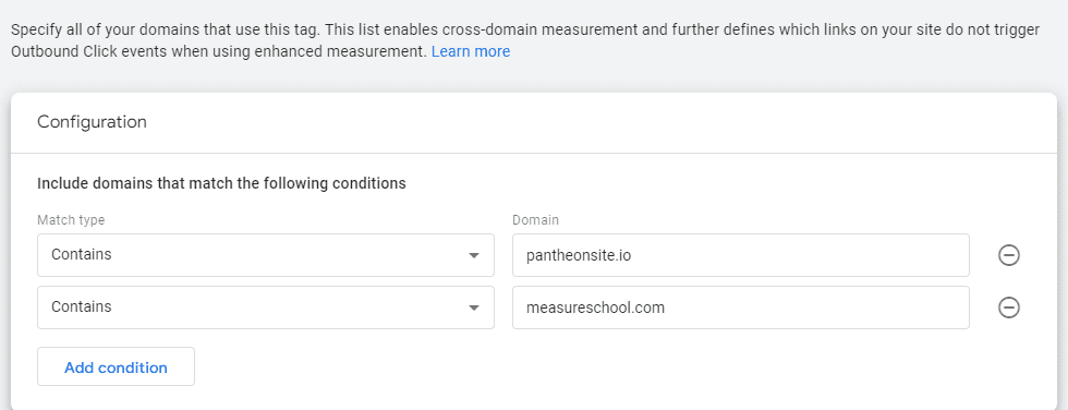 Example of two domains configured for ga4 cross-domain tracking