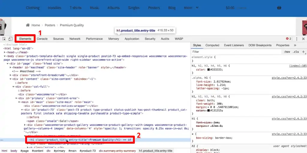 Inspected element in the elements pane in Chrome DevTools