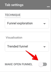 Make open funnel toggle switch in funnel exploration report in GA4