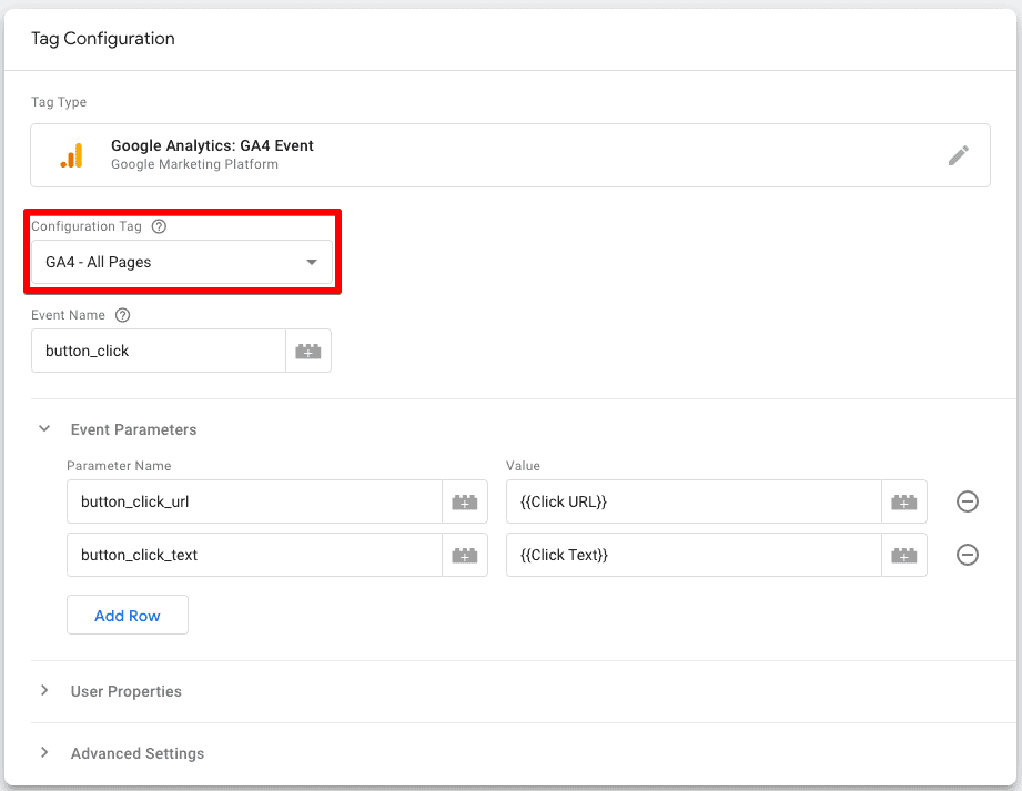 Selecting the Configuration Tag when setting up a new tag in GTM 2