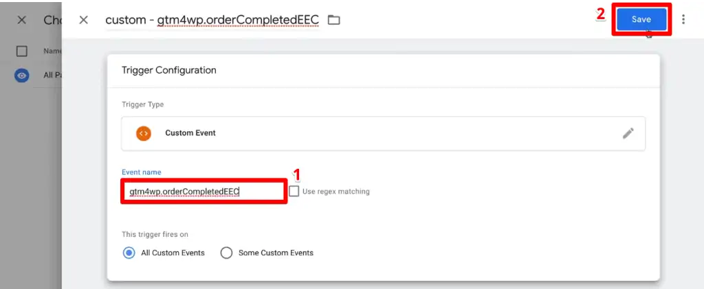 Specifying the custom event trigger