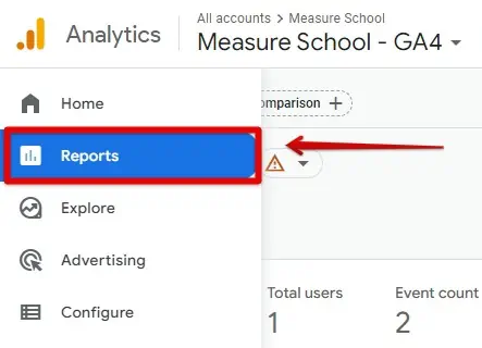 Accessing the reports section in GA4