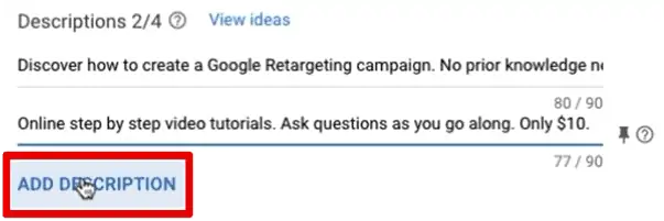 Add description option for the google ad search group