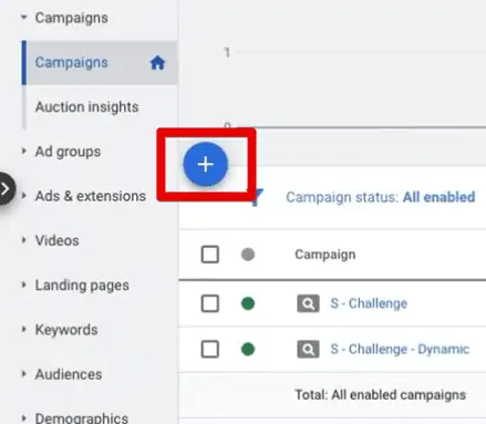 Create a new campaign by clicking the blue plus sign button