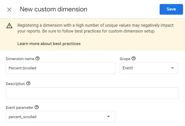 Creating a custom dimension using the percent scrolled parameter