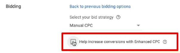 Deselect the help increase conversions with enhanced CPC option