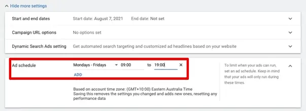 Scheduling your ad by the days and time you want your ad to run