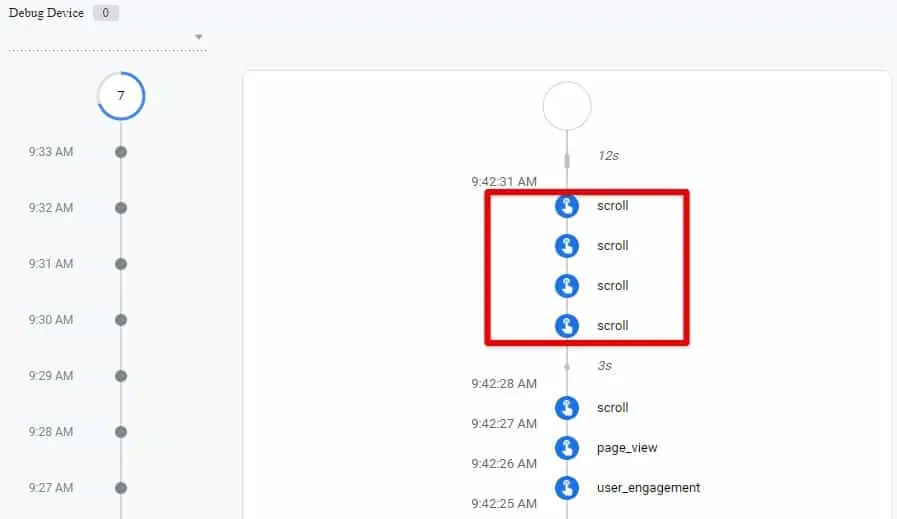 Scroll event and parameter in GA4 debugview